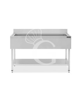 Lavapentole acciaio, 1 ripiano, alzatina, 1 vasca, L 1400 x P 700 x H 950 mm