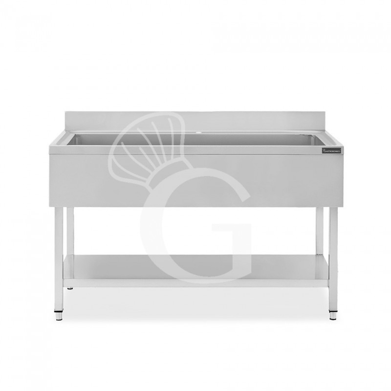 Lavapentole acciaio, 1 ripiano, alzatina, 1 vasca, L 1400 x P 700 x H 950 mm