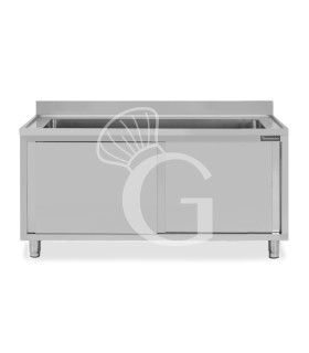 Lavapentole armadiato in acciaio inox,porte scorrevoli,alzatina,1 vasca, L 2000 x P 600 x H 950 mm