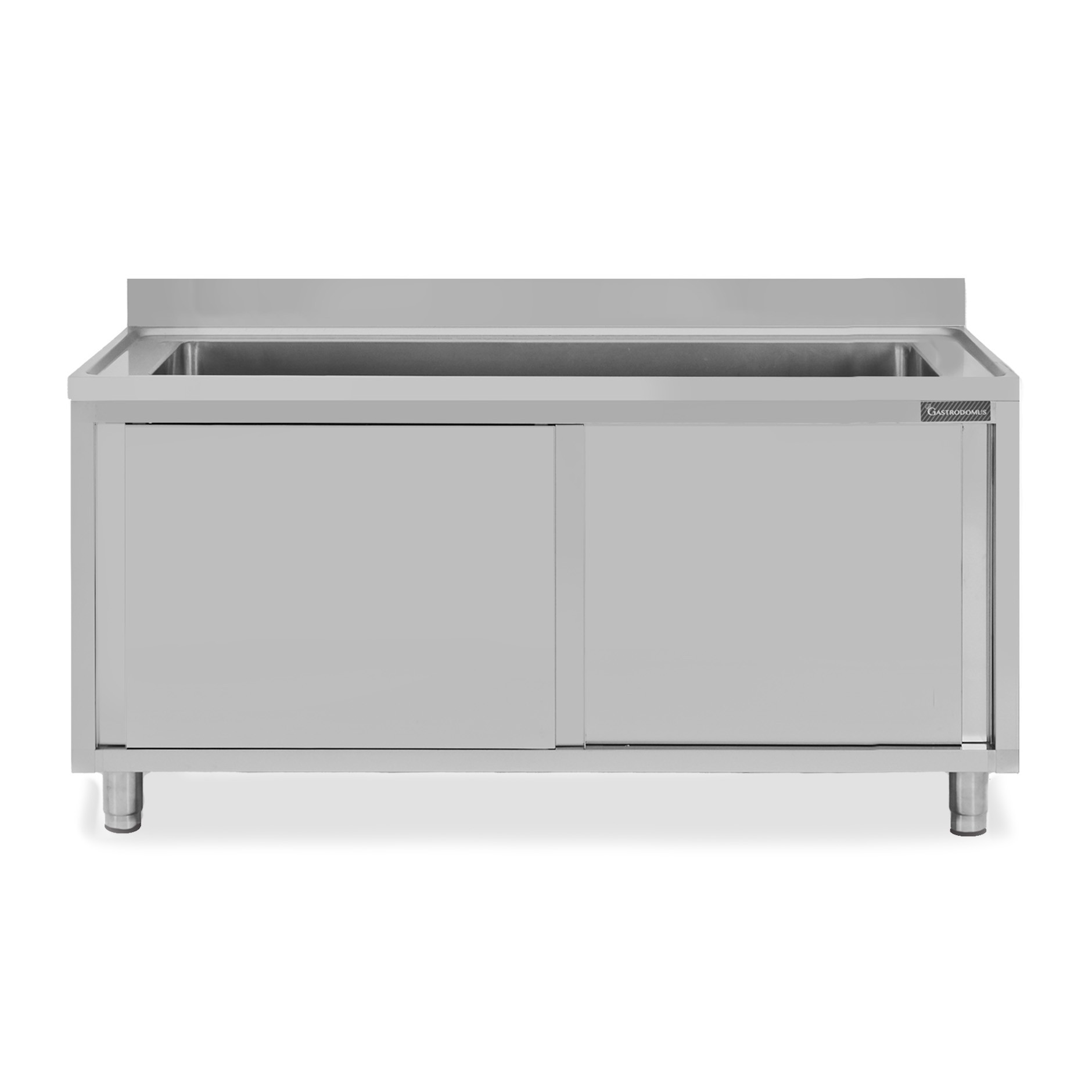 Lavapentole armadiato in acciaio inox,porte scorrevoli,alzatina,1 vasca, L 2000 x P 600 x H 950 mm