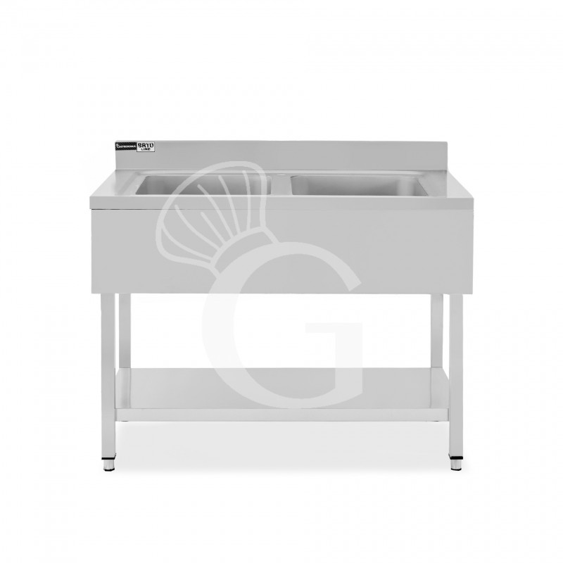 Lavello semplice in acciaio inox, 1 ripiano, alzatina, 2 vasche, L 1000 x P 600 x H 965 mm - con foro rubinetto Ø 32 mm