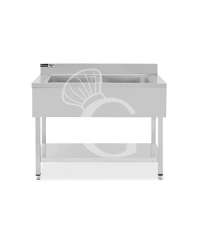 Lavello semplice in acciaio inox, 1 ripiano, alzatina, 2 vasche, L 1100 x P 600 x H 965 mm - con foro rubinetto Ø 32 mm