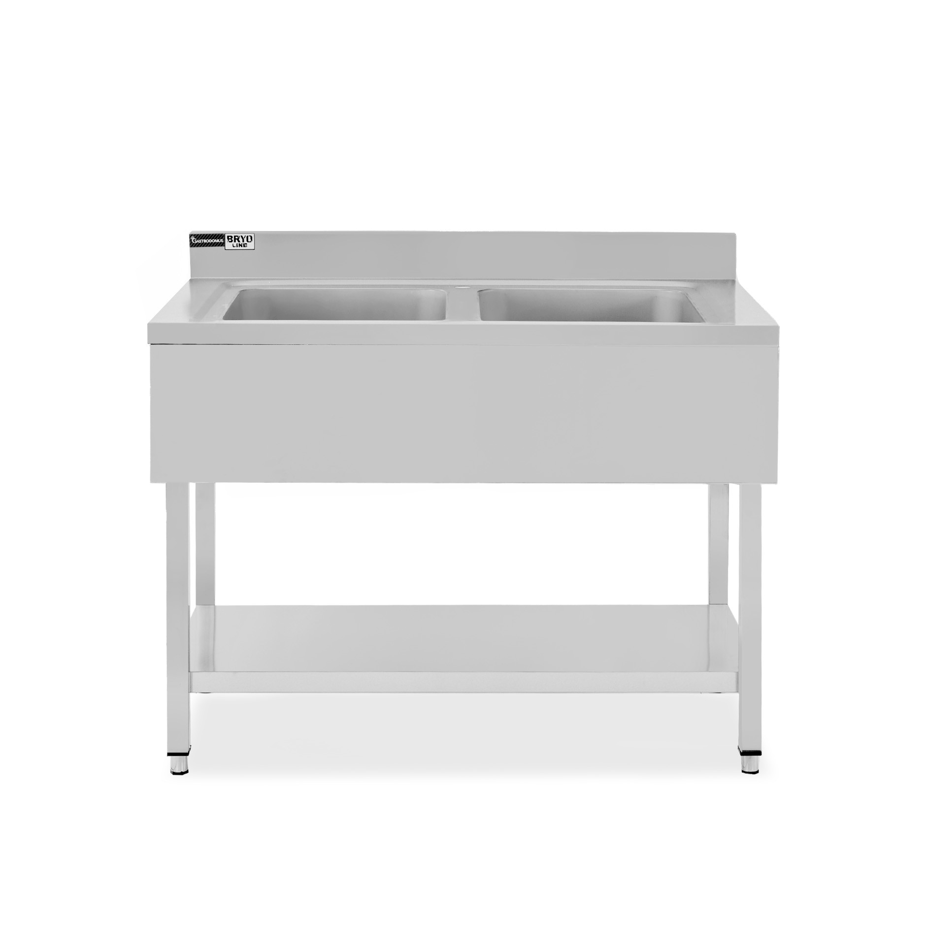 Lavello semplice in acciaio inox, 1 ripiano, alzatina, 2 vasche, L 1000 x P 700 x H 965 mm - con foro rubinetto Ø 32 mm