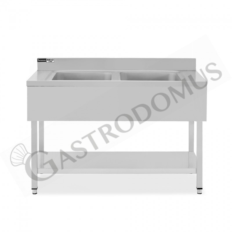 Lavello semplice in acciaio inox, 1 ripiano, alzatina, 2 vasche, L 1200 x P 700 x H 965 mm - con foro rubinetto Ø 32 mm Lavello semplice in acciaio inox, 1 ripiano, alzatina, 2 vasche, L 1200 x P 700 x H 965 mm - con foro rubinetto Ø 32 mm