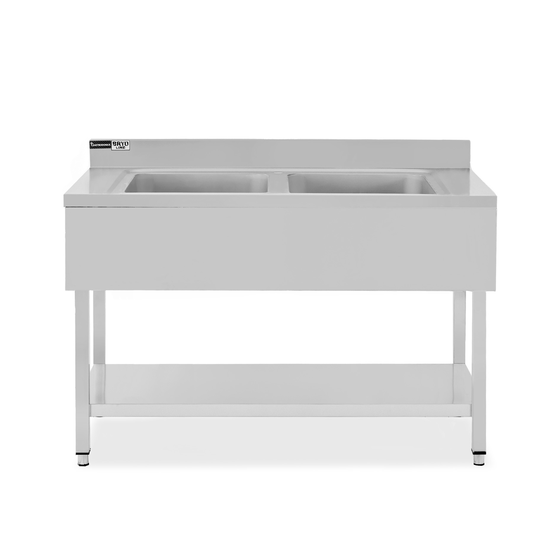 Lavello semplice in acciaio inox, 1 ripiano, alzatina, 2 vasche, L 1200 x P 700 x H 965 mm - con foro rubinetto Ø 32 mm