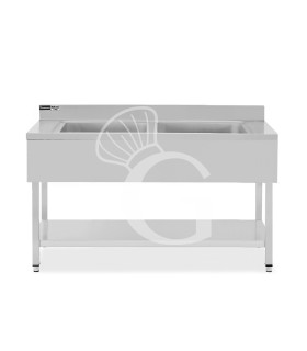 Lavello semplice in acciaio inox, 1 ripiano, alzatina, 2 vasche, L 1400 x P 700 x H 965 mm - con foro rubinetto Ø 32 mm