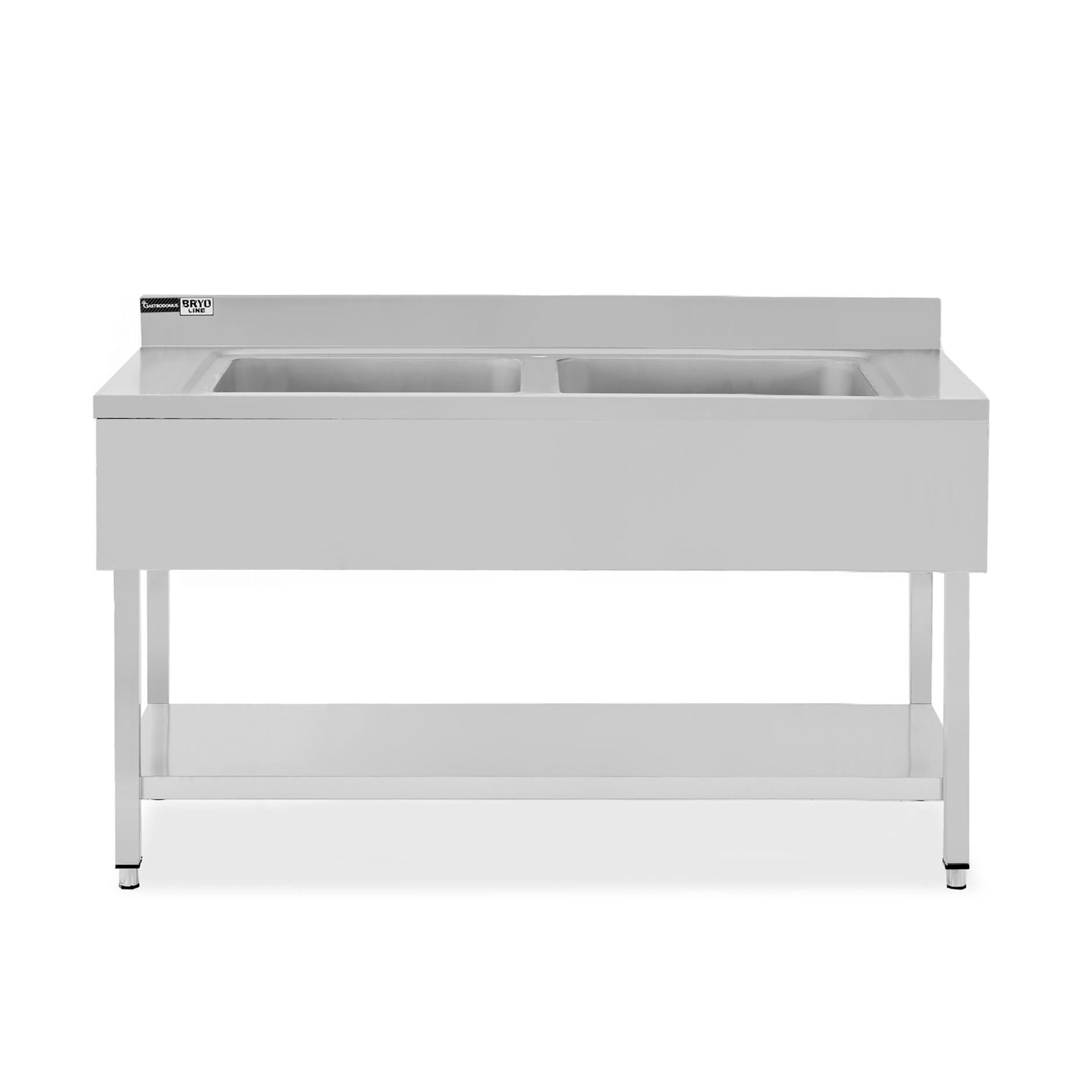 Lavello semplice in acciaio inox, 1 ripiano, alzatina, 2 vasche, L 1400 x P 700 x H 965 mm - con foro rubinetto Ø 32 mm