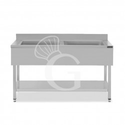Lavapentole semplice in acciaio inox,1 ripiano,alzatina,2 vasche L1600xP700xH950mm