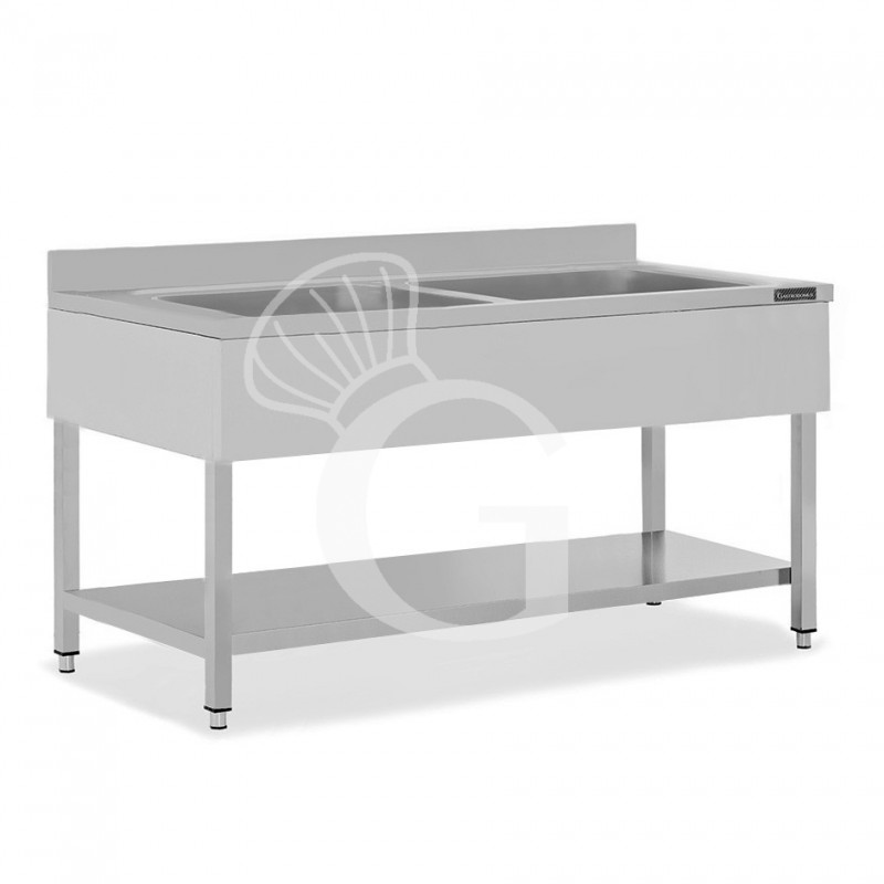 Lavapentole semplice in acciaio inox,1 ripiano,alzatina,2 vasche L2000xP700xH950mm