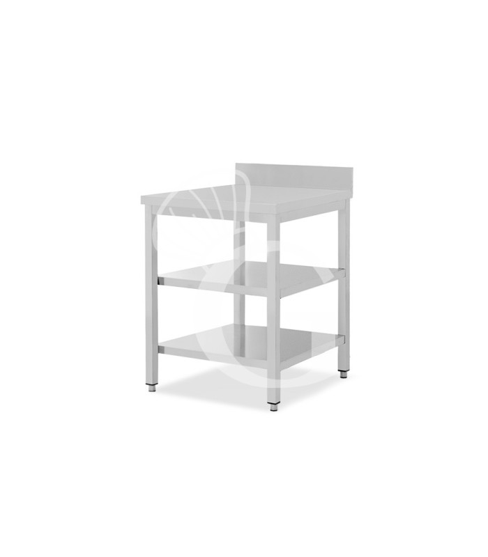 Tavolo inox 2 ripiani alzatina L 400 mm x P 700 mm x H 950 mm