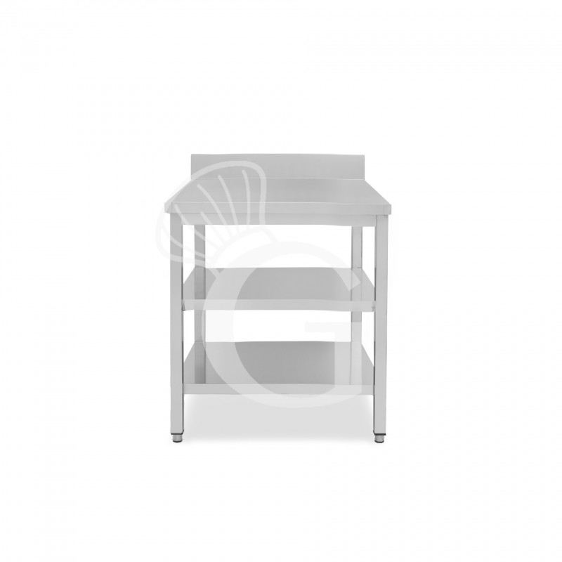 Tavolo inox 2 ripiani alzatina L 700 mm x P 700 mm x H 950 mm
