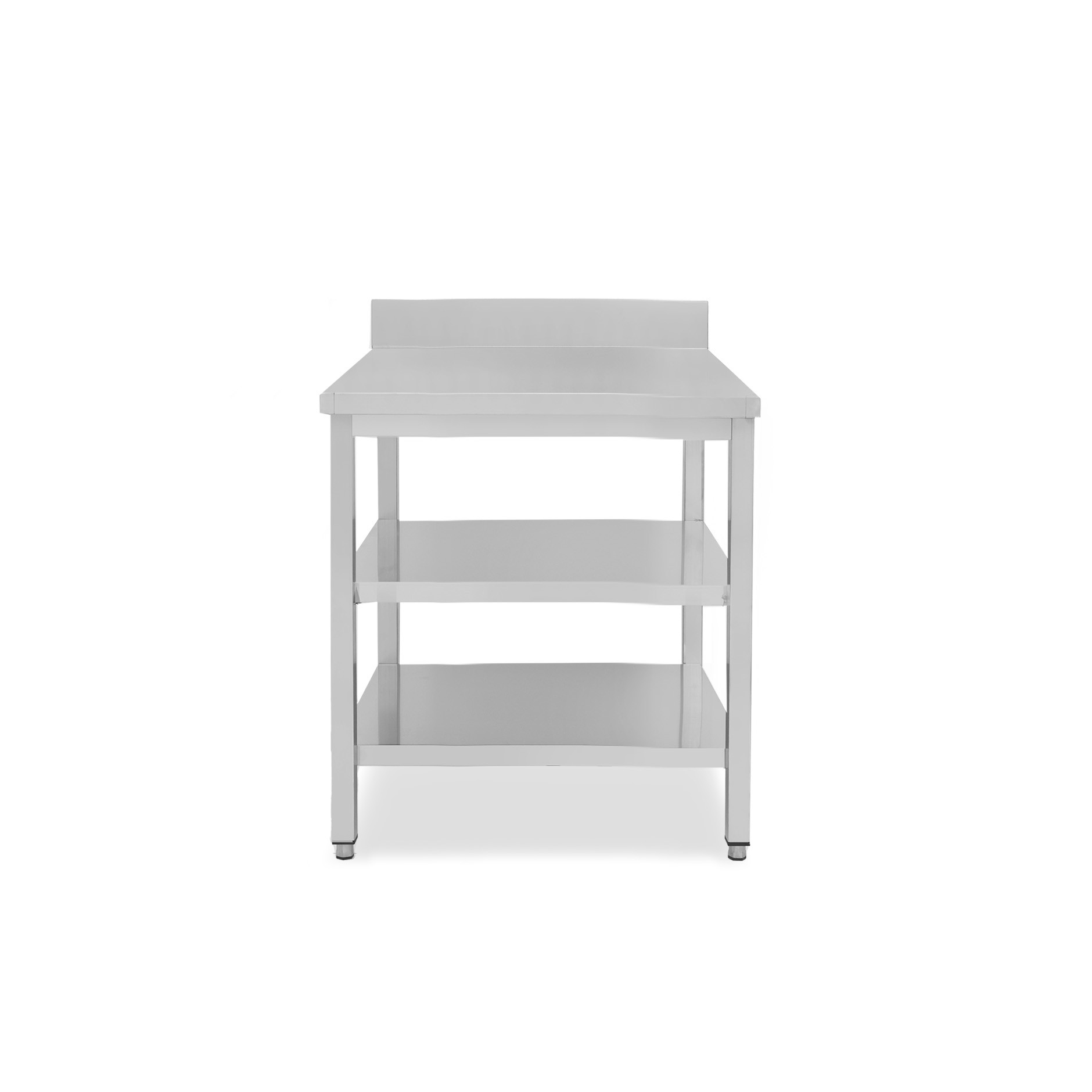 Tavolo inox 2 ripiani alzatina L 700 mm x P 700 mm x H 950 mm