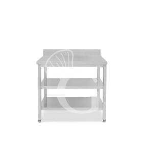 Tavolo inox 2 ripiani alzatina L 900 mm x P 600 mm x H 950 mm
