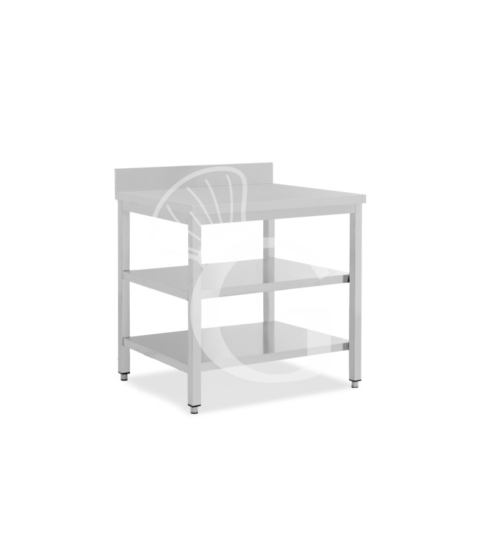 Tavolo inox 2 ripiani alzatina L 900 mm x P 600 mm x H 950 mm