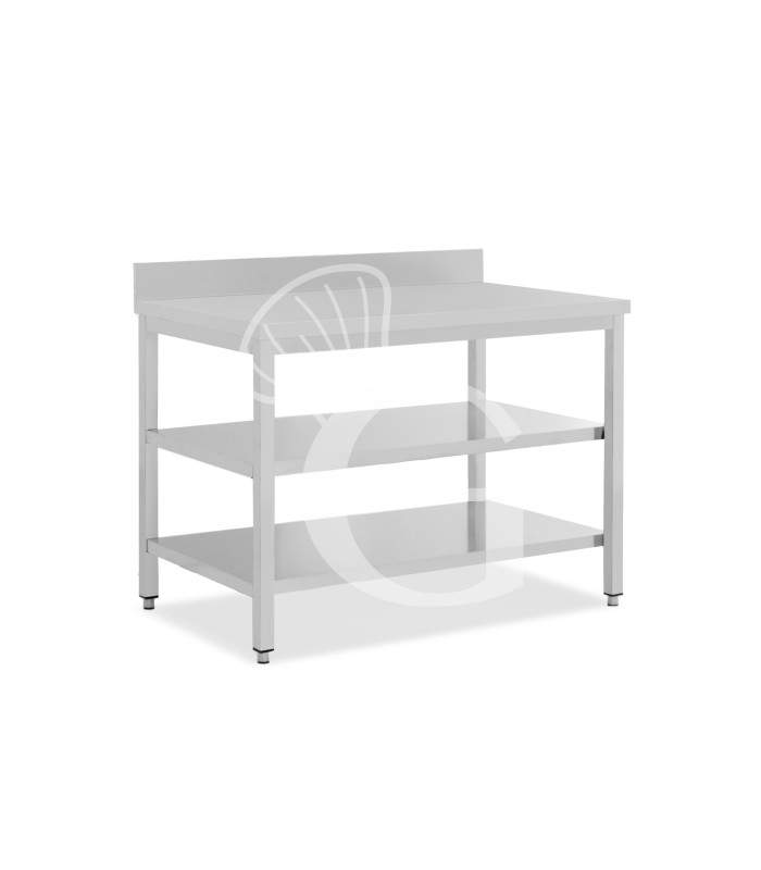 Tavolo inox 2 ripiani alzatina L 1300 mm x P 700 mm x H 965 mm