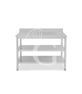 Tavolo inox 2 ripiani alzatina L 1200 mm x P 800 mm x H 965 mm