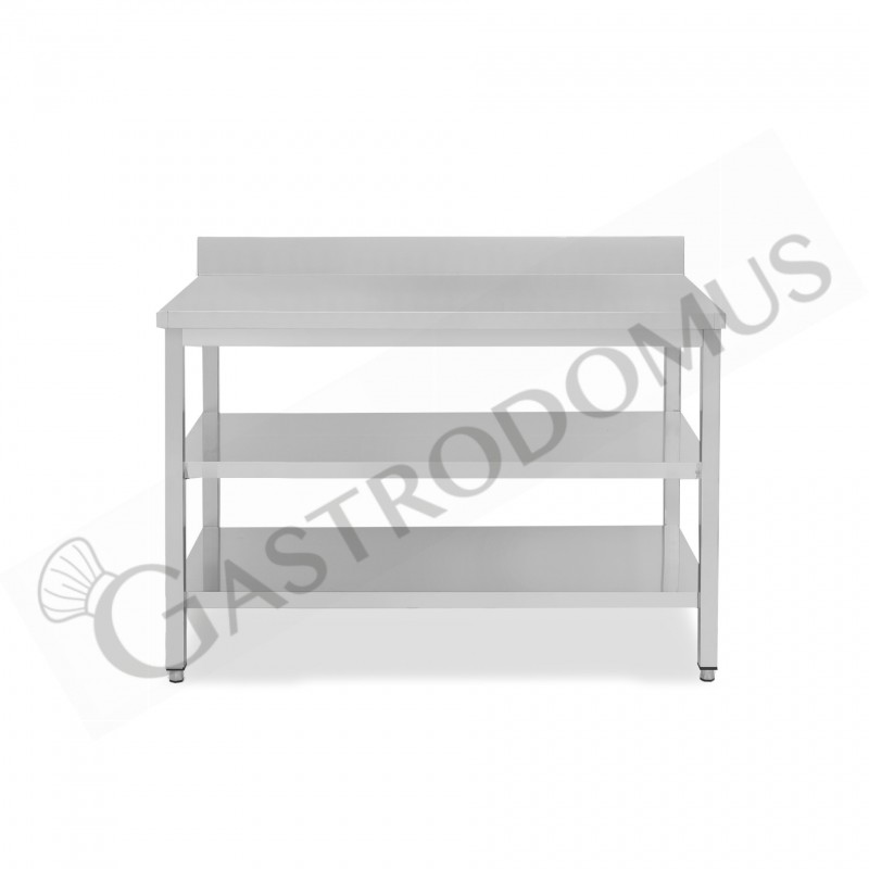 Tavolo inox 2 ripiani alzatina L 1400 mm x P 700 mm x H 965 mm Tavolo inox 2 ripiani alzatina L 1400 mm x P 700 mm x H 965 mm