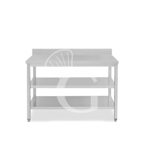 Tavolo inox 2 ripiani alzatina L 1500 mm x P 700 mm x H 965 mm