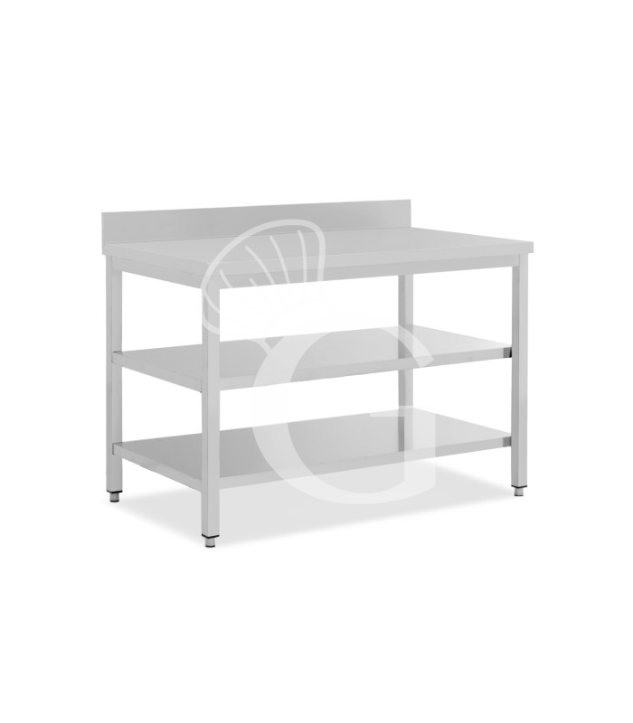 Tavolo inox 2 ripiani alzatina L 1500 mm x P 700 mm x H 965 mm