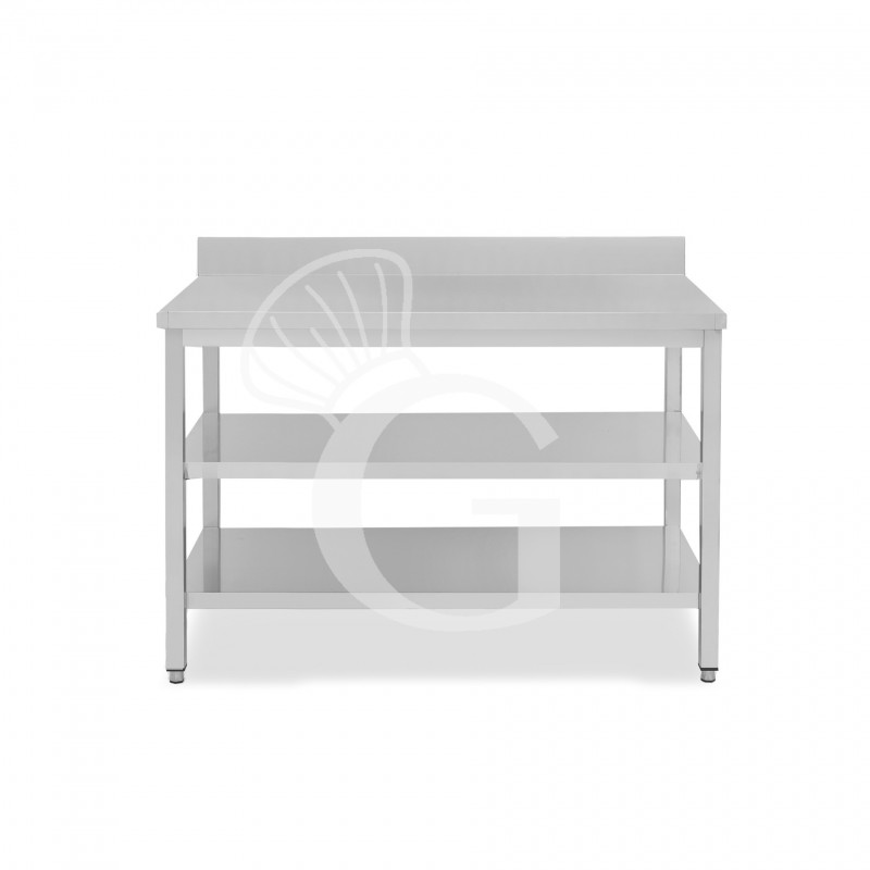 Tavolo inox 2 ripiani alzatina L 1400 mm x P 800 mm x H 950 mm
