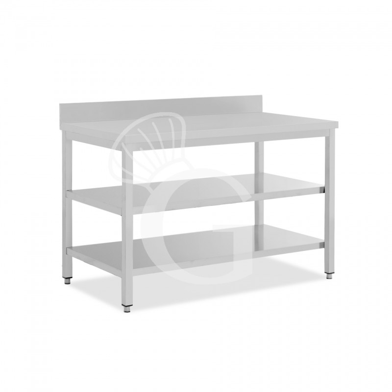 Tavolo inox 2 ripiani alzatina L 1700 mm x P 600 mm x H 965 mm