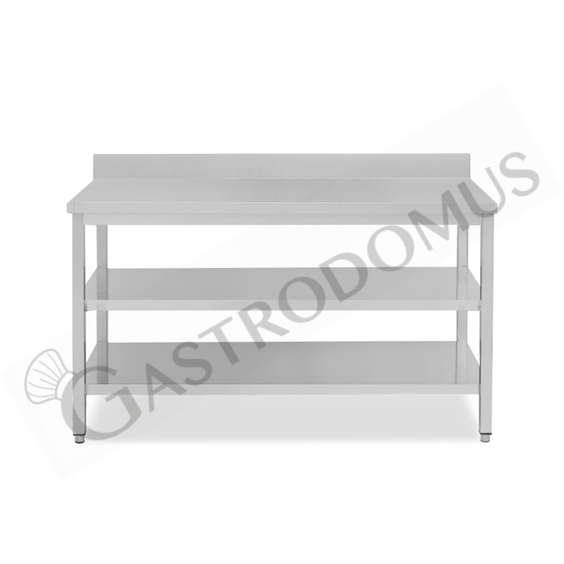 Tavolo inox 2 ripiani alzatina L 1800 mm x P 600 mm x H 965 mm Tavolo inox 2 ripiani alzatina L 1800 mm x P 600 mm x H 965 mm