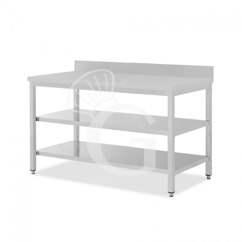 Tavolo inox 2 ripiani alzatina L 1900 mm x P 700 mm x H 965 mm