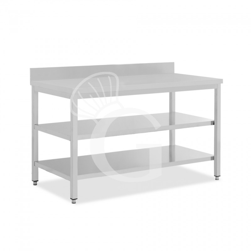 Tavolo inox 2 ripiani alzatina L 1900 mm x P 700 mm x H 965 mm