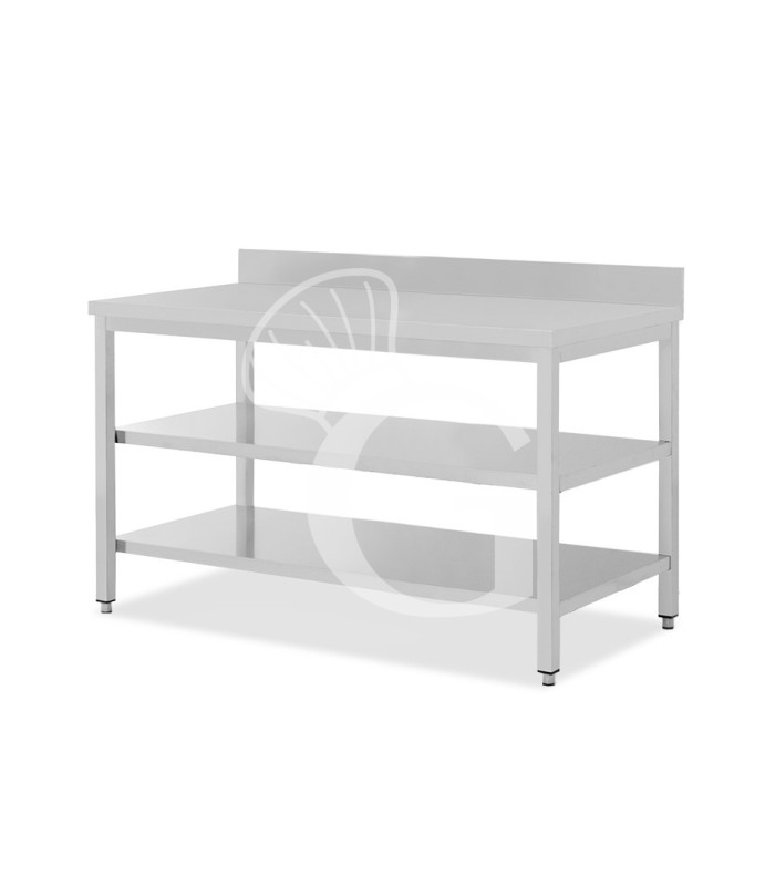 Tavolo inox 2 ripiani alzatina L 1900 mm x P 600 mm x H 950 mm