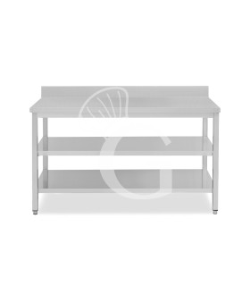 Tavolo inox 2 ripiani alzatina L 1900 mm x P 600 mm x H 950 mm