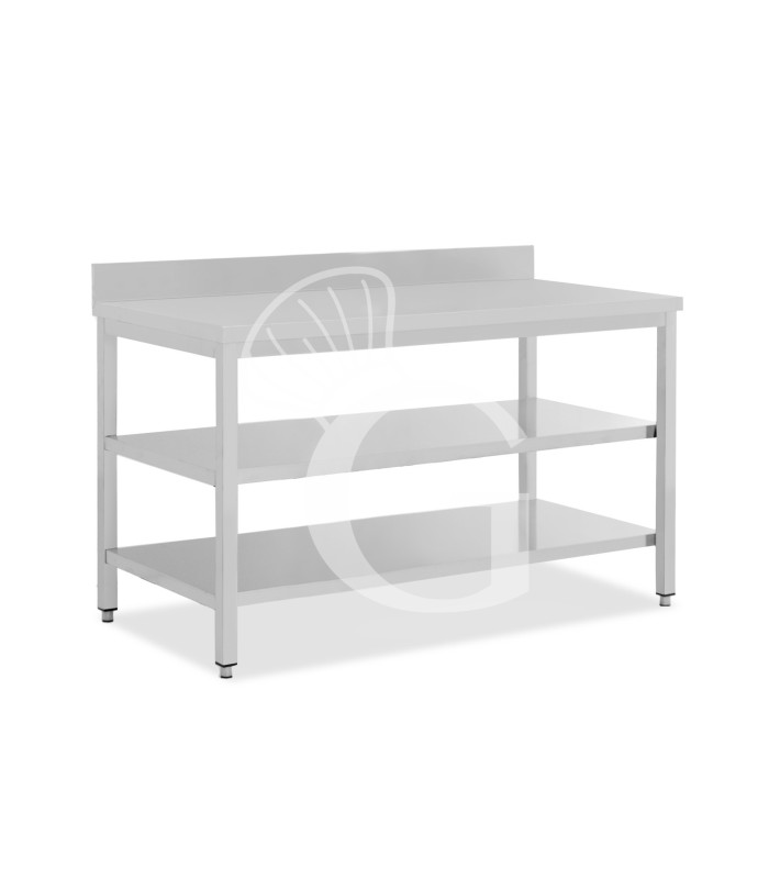 Tavolo inox 2 ripiani alzatina L 1900 mm x P 600 mm x H 950 mm