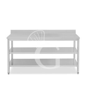 Tavolo inox 2 ripiani alzatina L 2000 mm x P 700 mm x H 965 mm