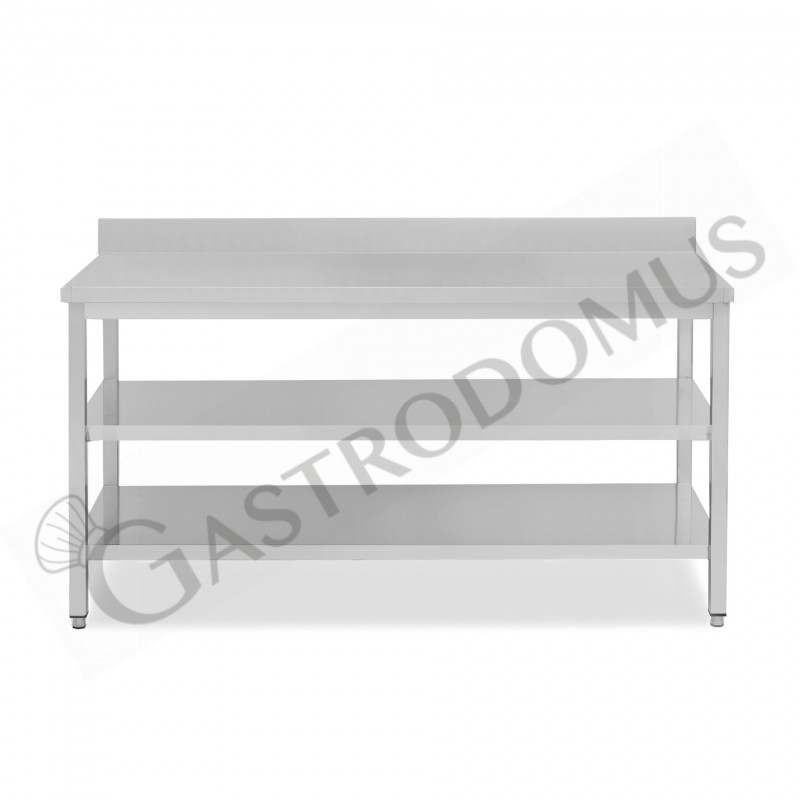 Tavolo inox 2 ripiani alzatina L 2000 mm x P 700 mm x H 965 mm Tavolo inox 2 ripiani alzatina L 2000 mm x P 700 mm x H 965 mm