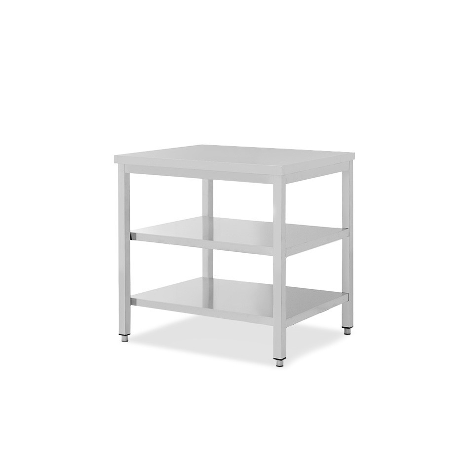 Tavolo inox 2 ripiani L 900 mm x P 800 mm x H 850 mm