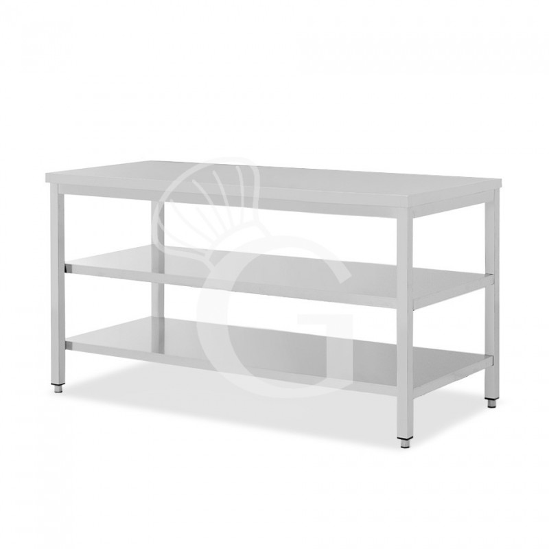 Tavolo inox 2 ripiani L 2000 mm x P 800 mm x H 850 mm Tavolo inox 2 ripiani L 2000 mm x P 800 mm x H 850 mm