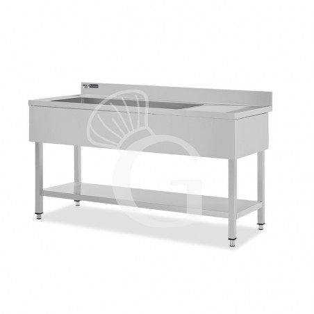Lavello semplice 1 vasca e gocciolatoio a destra,ripiano,alzatina, L1600xP600xH965mm - con foro rubinetto Ø 32 mm Lavello semplice 1 vasca e gocciolatoio a destra,ripiano,alzatina, L1600xP600xH965mm - con foro rubinetto Ø 32 mm