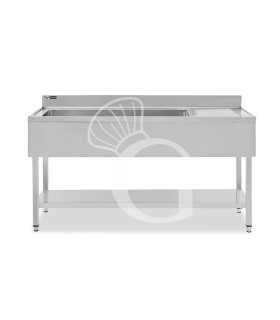 Lavello semplice 1 vasca e gocciolatoio a destra,ripiano,alzatina, L1600xP600xH965mm - con foro rubinetto Ø 32 mm
