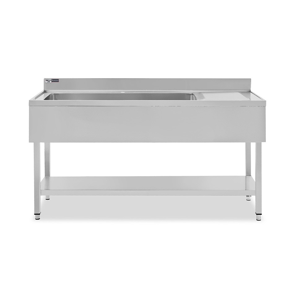 Lavello semplice 1 vasca e gocciolatoio a destra,ripiano,alzatina, L1600xP600xH965mm - con foro rubinetto Ø 32 mm