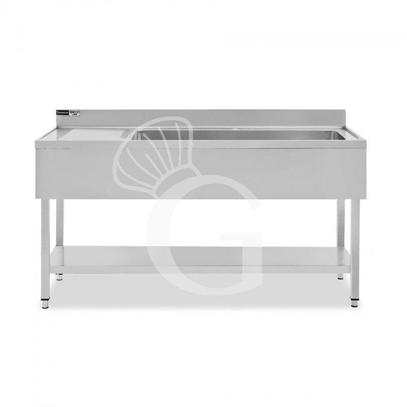 Lavello semplice 1 vasca e gocciolatoio a sinistra,ripiano,alzatina, L1500xP600xH965mm - con foro rubinetto Ø 32 mm