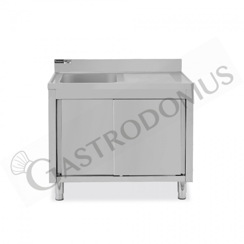 Lavello inox armadiato con porte scorrevoli,1vasca,gocciolatoio a destra,alzatina,L1000xP700xH965mm-con foro rubinetto Ø 32 mm Lavello inox armadiato con porte scorrevoli,1vasca,gocciolatoio a destra,alzatina,L1000xP700xH965mm-con foro rubinetto Ø 32 mm