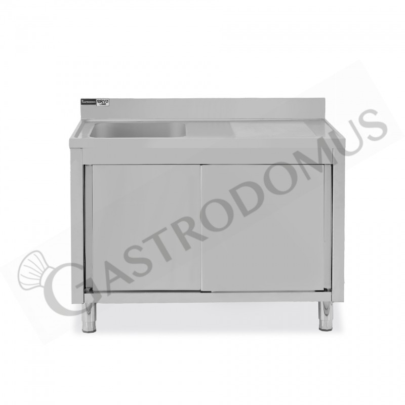 Lavello armadiato con porte scorrevoli,1 vasca,gocciolatoio a destra,alzatina,L1200xP600xH965mm - con foro rubinetto Ø 32 mm