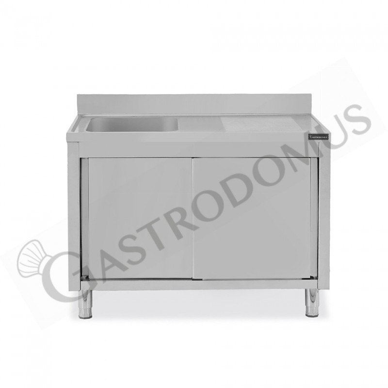Lavello inox armadiato con porte scorrevoli,1 vasca,gocciolatoio a destra,alzatina,L1300xP600xH950mm Lavello inox armadiato con porte scorrevoli,1 vasca,gocciolatoio a destra,alzatina,L1300xP600xH950mm