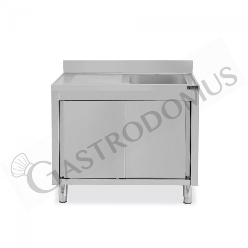 Lavello armadiato con porte scorrevoli,1 vasca,gocciolatoio a sinistra,alzatina,L1100xP600xH950mm Lavello armadiato con porte scorrevoli,1 vasca,gocciolatoio a sinistra,alzatina,L1100xP600xH950mm