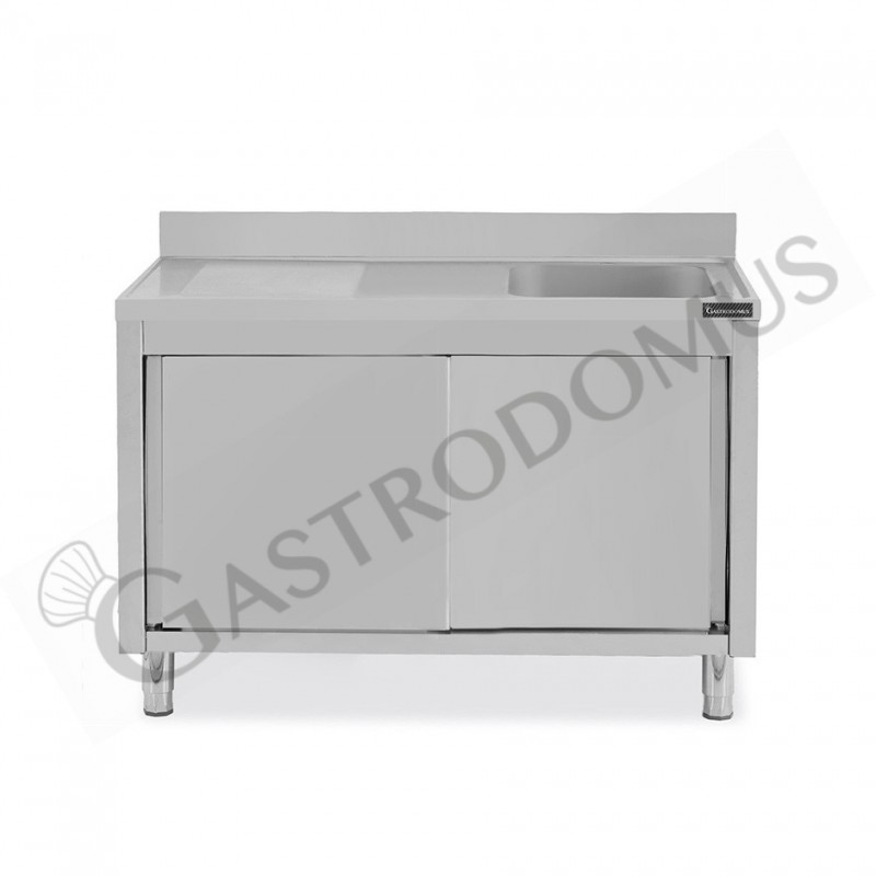 Lavello inox armadiato con porte scorrevoli,1 vasca,gocciolatoio a sinistra,alzatina,L1600xP600xH950mm Lavello inox armadiato con porte scorrevoli,1 vasca,gocciolatoio a sinistra,alzatina,L1600xP600xH950mm
