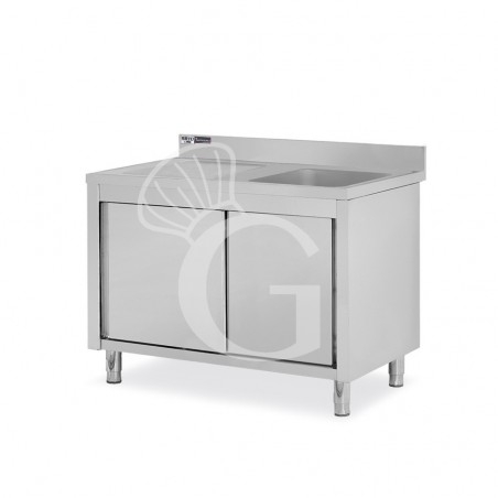 Lavello armadiato con porte scorrevoli,1 vasca,gocciolatoio a sinistra,alzatina,L1200xP700xH965mm - con foro rubinetto Ø 32 mm Lavello armadiato con porte scorrevoli,1 vasca,gocciolatoio a sinistra,alzatina,L1200xP700xH965mm - con foro rubinetto Ø 32 mm