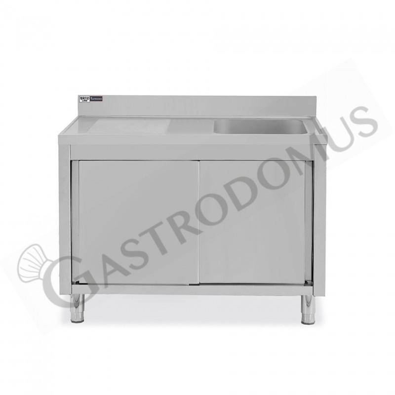 Lavello armadiato con porte scorrevoli,1 vasca,gocciolatoio a sinistra,alzatina,L1200xP700xH965mm - con foro rubinetto Ø 32 mm