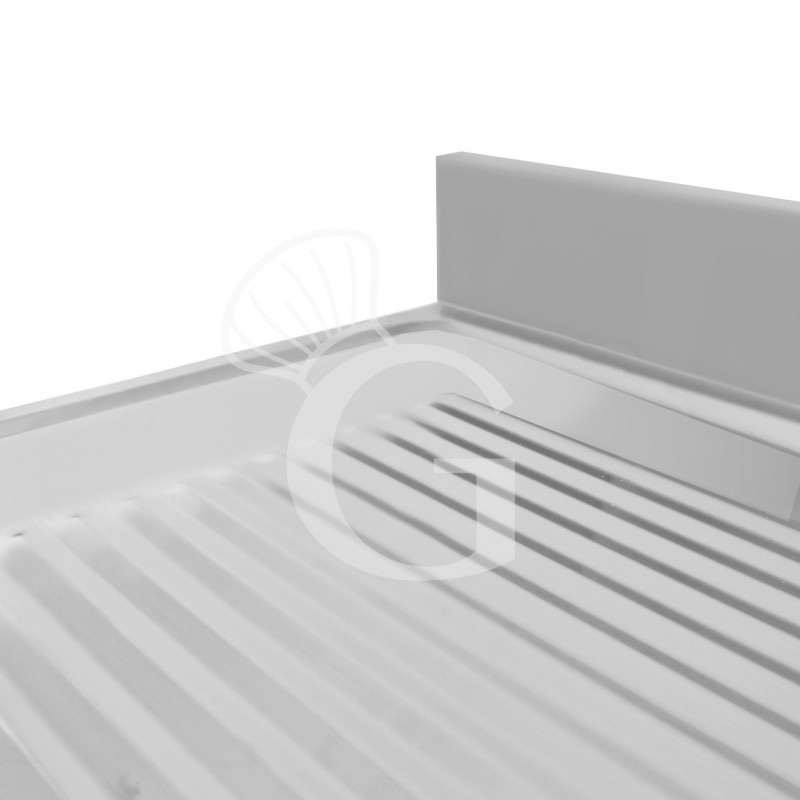Lavello inox armadiato con porte scorrevoli,1vasca,gocciolatoio a sinistra,alzatina,L1300xP700xH965mm-con foro rubinetto Ø 32 mm