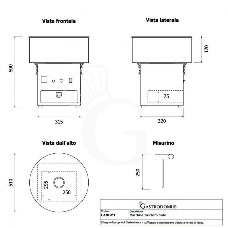 Macchina Zucchero Filato Ø 510 mm x H 500 mm - tecnico