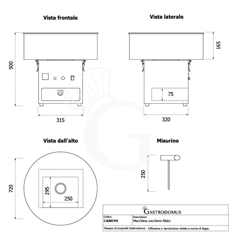 Macchina Zucchero Filato Ø 720 mm x H 500 mm - tecnico