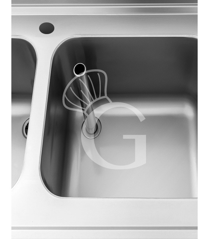 Lavello inox armadiato con porte scorrevoli, 2 vasche, alzatina, L 1000 mm x P 700 mm x H 965 mm - con foro rubinetto Ø 32 mm